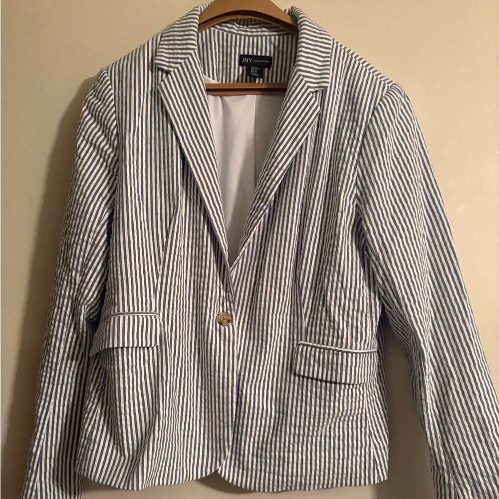 Jones New York Blue and White Striped Blazer